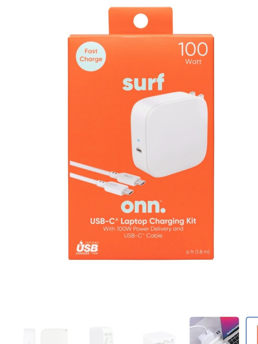 onn Surf USB-C 100W Laptop Charging Kit - White